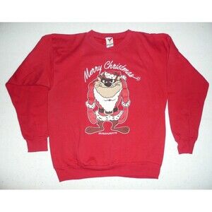 VTG Merry Christmas Taz Devil Looney Tunes Ugly Christmas Sweatshirt 1990s XL
